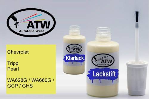Chevrolet, Tripp Pearl, WA628G / WA660G / GCP / GHS: 20ml Lackstift + 20ml Klarlack - Set, von ATW Autoteile West.